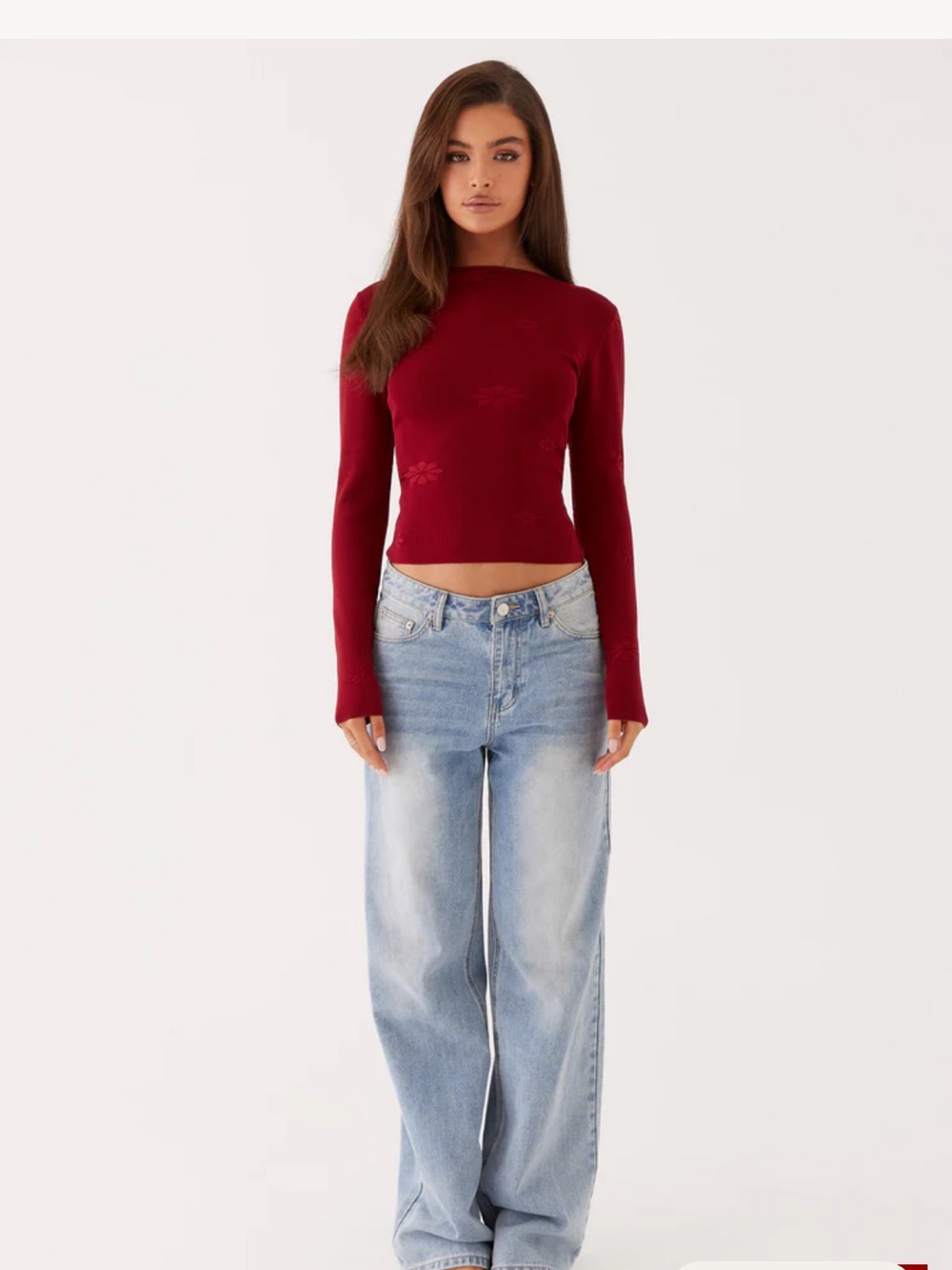Peppermayo Burgundy Dandelion Long Sleeve Slim Knit Top